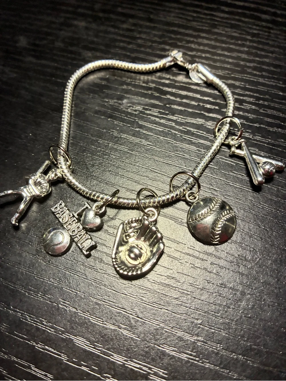 Kids Silver Baseball Charm Bracelet - Baseball Theme